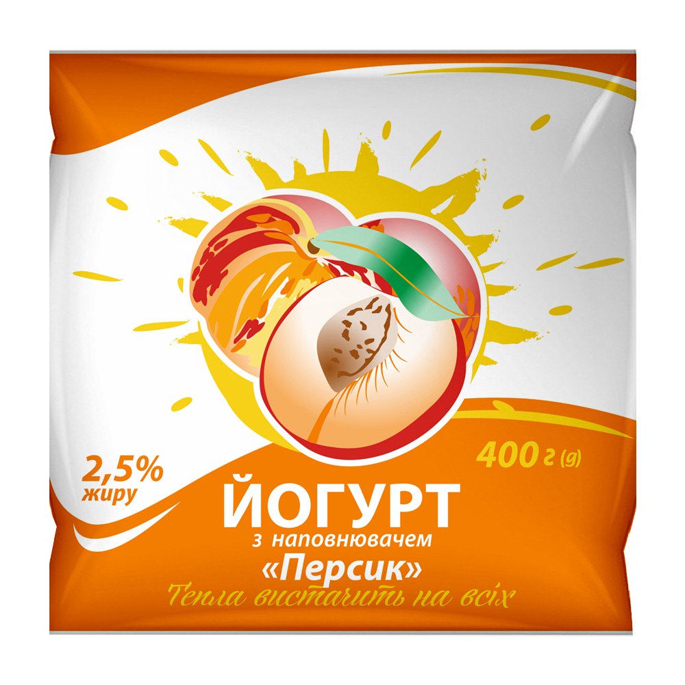 Йогурт 2,5% жиру 400г з наповнювачем Персик МОЛОКОЗАВОД №1